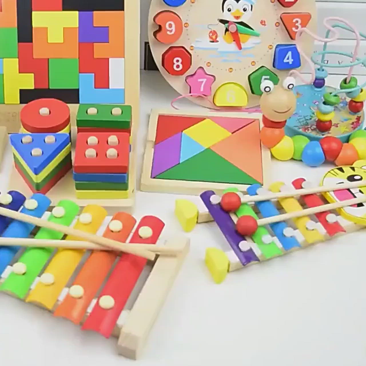 #217  Kids Montessori Wooden Toys Rainbow Blocks Kid Learning Toy Baby Music Rattles Graphic Colorful Wooden Blocks Educational Toy